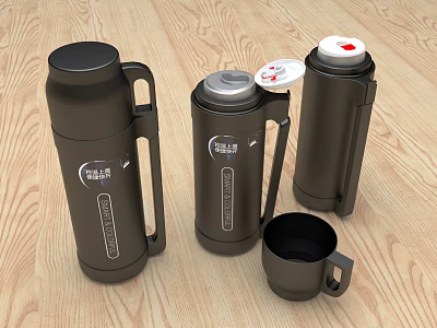 Set of Black Stainless Steel Insulated Mugs With Handle and Portable Lid Design 3d model