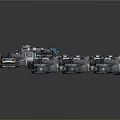 Futuristic Sci-Fi Mechanical Construct With Modular Armor Segments Blue Gray Hues And Orange Thruster Vents