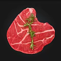 Fresh Raw Beef Steak With Marbled Texture And Rosemary Garnish 3d model