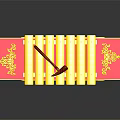 Red Xylophone Musical Instrument with Yellow Keys Mallet and Golden Painted Decorative Patterns