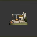Whimsical Courtyard Scene With Pool Fountain Gazebo Plants Carriage Steps And Pots