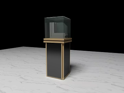 Modern Display Cabinet Shelf With Glass Cover And Golden Frame On Marble Floor 3d model