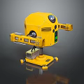 Yellow Mechanical Weapon With Round Head And Extended Arms On Stable Base 3d model