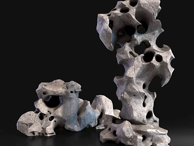 Unique Porous Stone Sculptures With Natural Wooden Base And Artistic Design 3d model