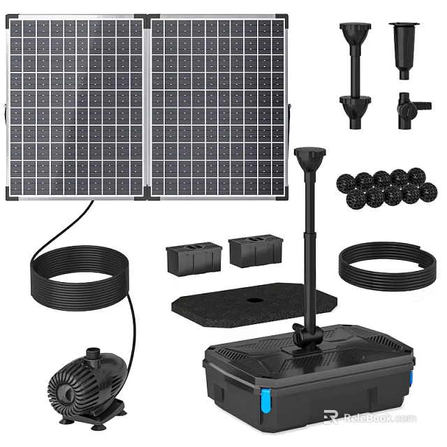 Solar Water Pump Kit With Panels Accessories And Battery Components 3d model 