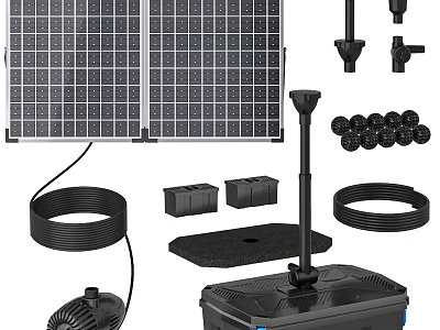 Solar Water Pump Kit With Panels Accessories And Battery Components 3d model