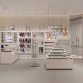 Bright Modern Specialty Store Interior With White Display Shelves And Product Displays
