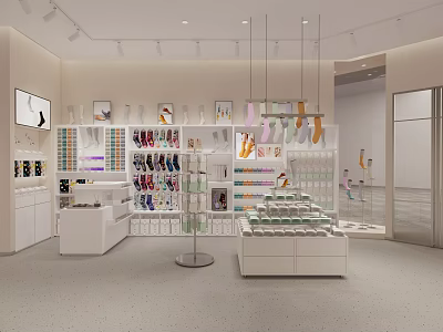 Bright Modern Specialty Store Interior With White Display Shelves And Product Displays 3d model
