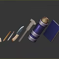 Essential Daily Living Supplies Including Pencil Sharpener Knife Caliper Thermos And Blue Notebook