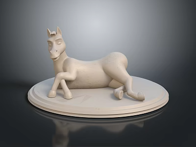 Elegant White Reclining Horse Sculpture Displayed On Circular Base Decorative Art Piece 3d model