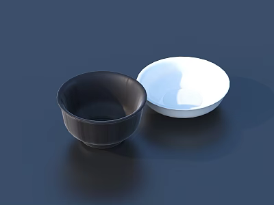 Black and White Dinnerware Set with Two Bowls on Dark Background 3d model