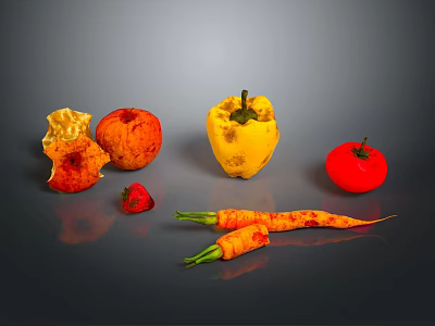Colorful Fresh Vegetables Display With Yellow Bell Pepper Red Tomato And Carrot 3d model