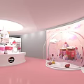 Pink Themed Interior Display Area With Castle Models And Transparent Globe Case 3d model