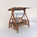 Outdoor Wooden Swing Chair With Rattan Design Canopy And Cushion Side Table