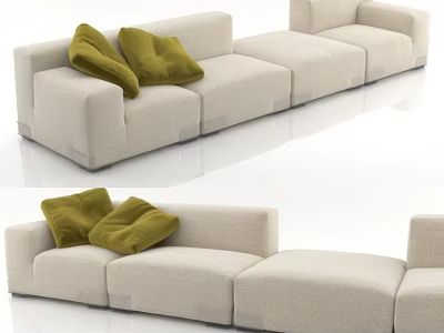 Modern Beige Sectional Sofa With Green Cushions For Living Room Decor 3d model