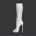 White Knee High Boots with Red Stiletto Heels and Sleek Design