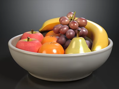 Modern Sofa Coffee Table Set With Elegant Ceramic Fruit Bowl Filled With Assorted Fresh Fruits 3d model
