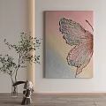 Butterfly Themed Canvas Art With Pastel Colors Decorative Green Plant And Small Ornament