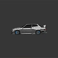 Gray And White Modified Racing Car With Wide Body Kit Rear Spoiler Blue Wheels