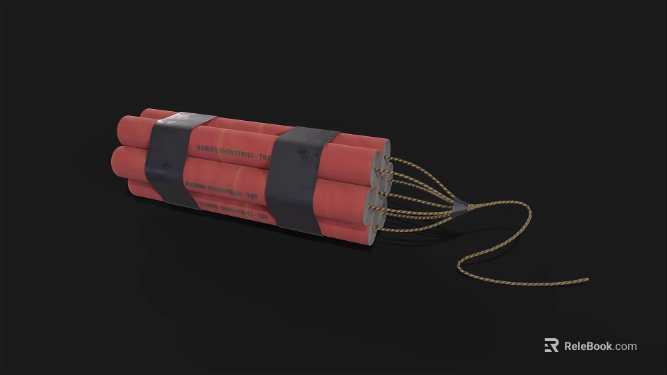 Red Dynamite Bundle as Explosive Weapon Bound with Black Tape and Detonation Fuse 3d model