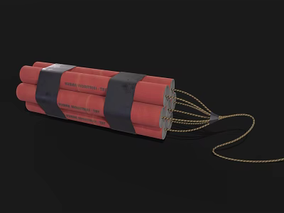 Red Dynamite Bundle as Explosive Weapon Bound with Black Tape and Detonation Fuse 3d model