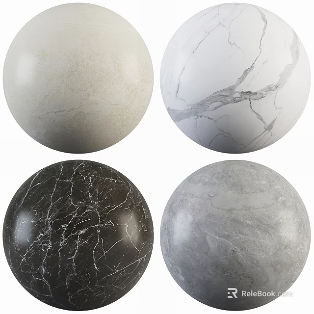 Marble Stone Components With White Black Gray And Beige Textured Spheres 3d model