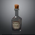 Shiny Silver Rum Bottle With Orange Cork Stopper And Vintage Label