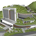 Modern Architectural Complex With Green Hillside And Rooftop Gardens Design
