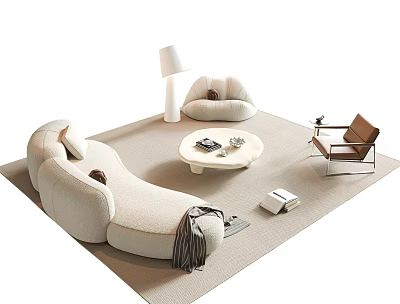 Modern Curved Sofa and Round Coffee Table With Beige Rug Floor Lamp Accent Chair 3d model