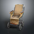 Vintage Wheelchair With Canvas Seat Wooden Armrests Metal Frame And Four Wheels