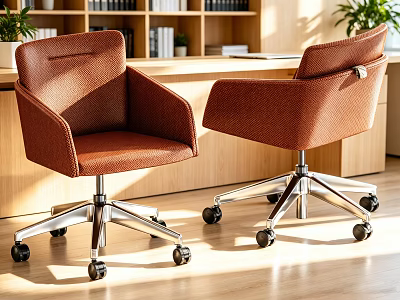 Modern Brown Upholstered Office Chair With Swivel Wheels And Metal Base 3d model