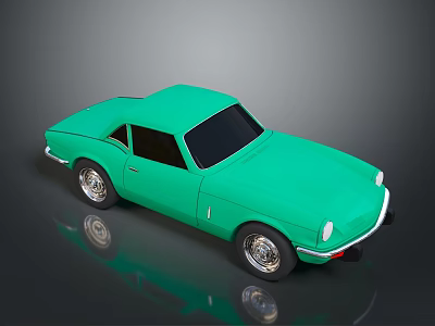 Green Vintage Two Door Sports Car With Black Windows And Silver Wheels 3d model