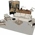 Elegant Modern Living Room Sofa And Coffee Table Set With Armchairs Area Rug Floor Lamp