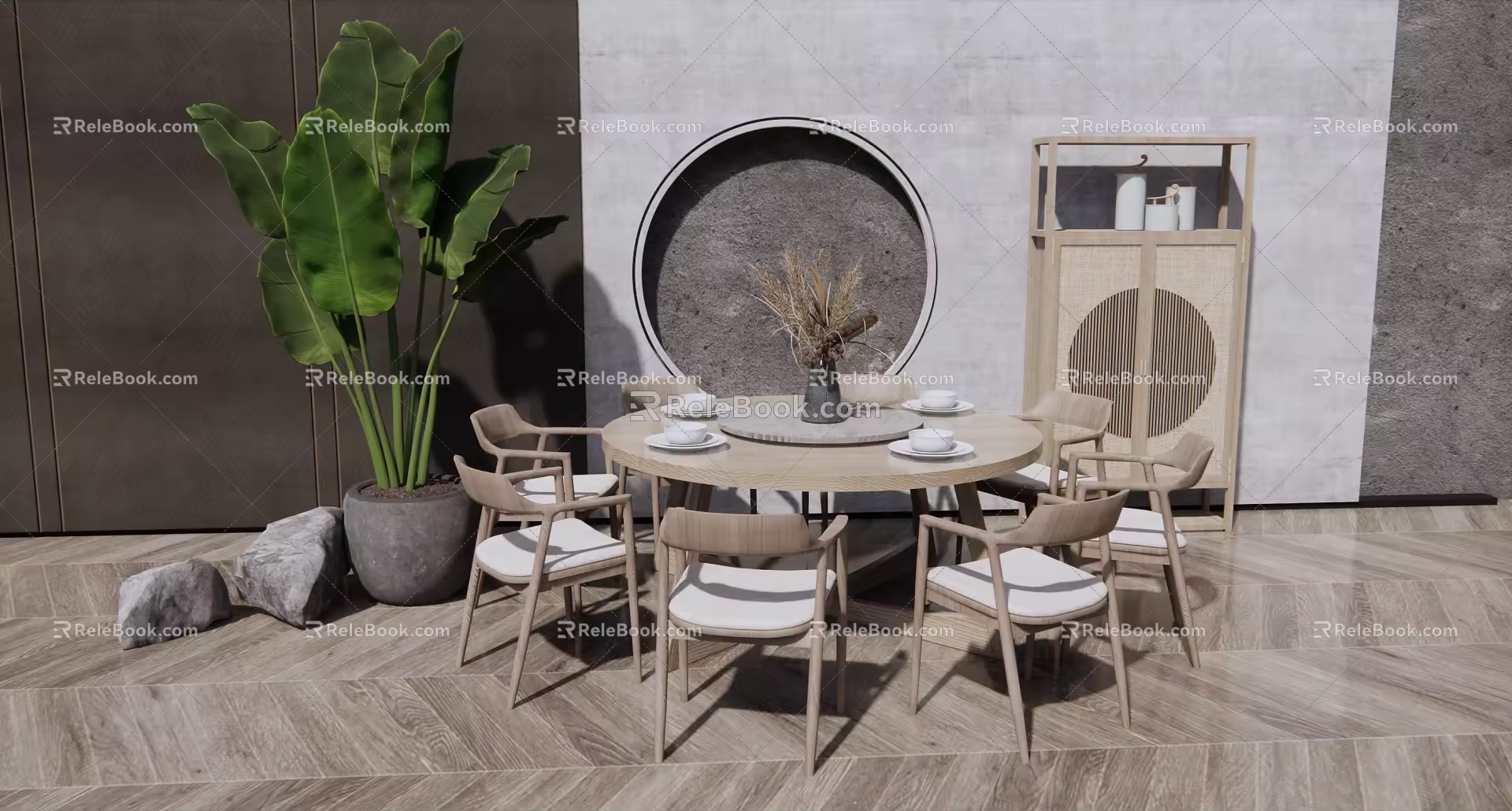 New Chinese Dining Table and Chair Combination Dining Table and Chair 3d model
