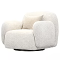 Comfortable Brown Plush Armchair With White Cushion Rounded Armrests And Round Base