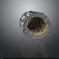 Wood And Stone Hollow Cylindrical Decorative Craft With Intricate Blue White Texture