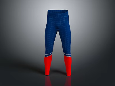 Blue Checkered Tight Fitting Leggings With Red Lower Legs And White Stripes 3d model