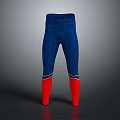 Blue Checkered Tight Fitting Leggings With Red Lower Legs And White Stripes