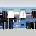 Modern Clothing Display Shelves With Hanging Garments And Window View Design