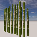Scenic Green Pillars Photo Check-in Spot With Chinese Characters And Blue Sky
