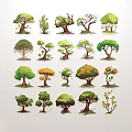 Various Tree Illustrations With Different Styles Shapes Colors And Sizes For Decorative Botanical 3d model