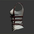 White Ribbed Vest Featuring Brown Leather Straps And Buckle Design Details