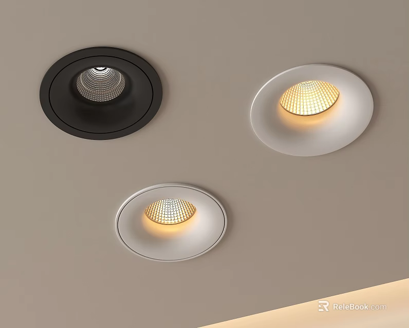 Modern Black And White Recessed Spotlights With Warm Light On Ceiling 3d model 