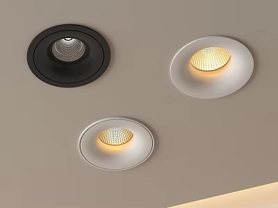 Modern Black And White Recessed Spotlights With Warm Light On Ceiling 3d model