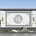 Traditional Chinese Garden Feature Wall With Fu Character Relief Ornate Patterns And Rockery Greenery