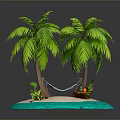 Tropical Island Scene With Two Palm Trees Hammock Sand And Water