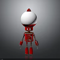 Red Robot Character With White Spherical Head Red Body Silver Arms And Legs Design