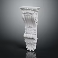 White Decorative Carved Corbel With Intricate Scroll And Floral Patterns 3d model