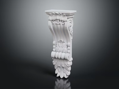 White Decorative Carved Corbel With Intricate Scroll And Floral Patterns 3d model