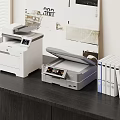 Office Workspace Setup With Multifunction Printer Scanner And File Folders On Dark Desk 3d model